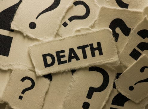 death surrounded by question marks
